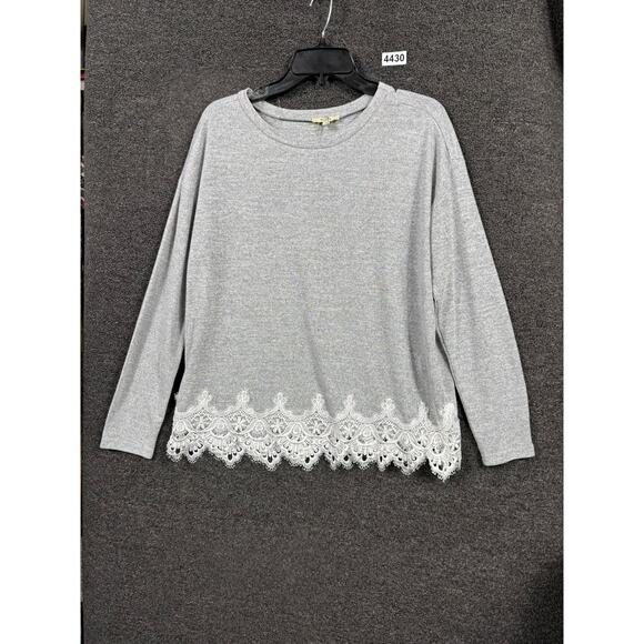 Kori America Top Womens Size S Gray Lace Hem Cottagecore Boho Long Sleeve - Picture 1 of 7